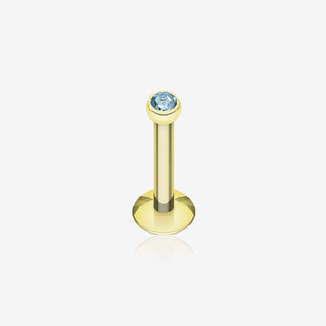 Gold Plated Gem Ball Internally Threaded Labret-Aqua